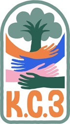 Logo featuring a tree with overlapping colorful hands (orange, pink, blue, and green) beneath it, and the letters K.C.3 at the bottom in orange. The design is enclosed in a rounded rectangle.